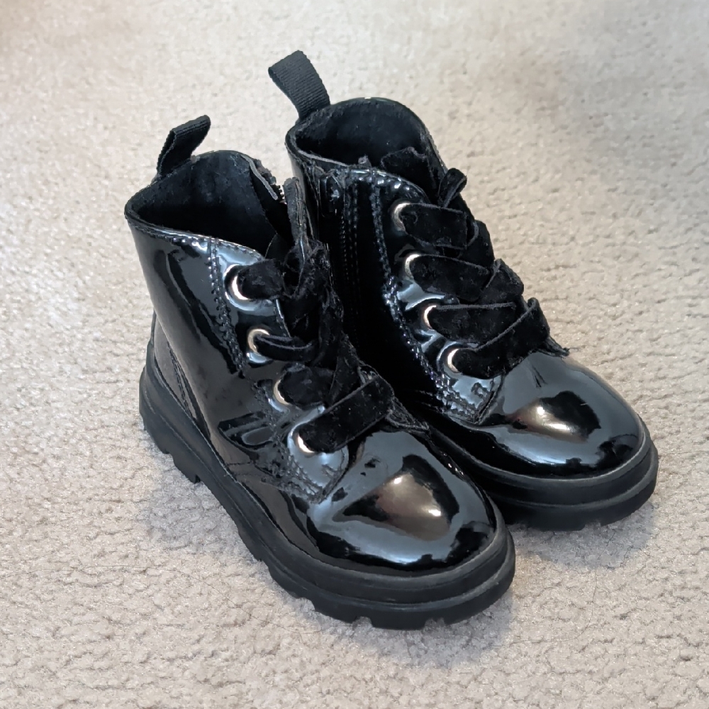 H&M Black Patent Lace-Up Toddler Boots